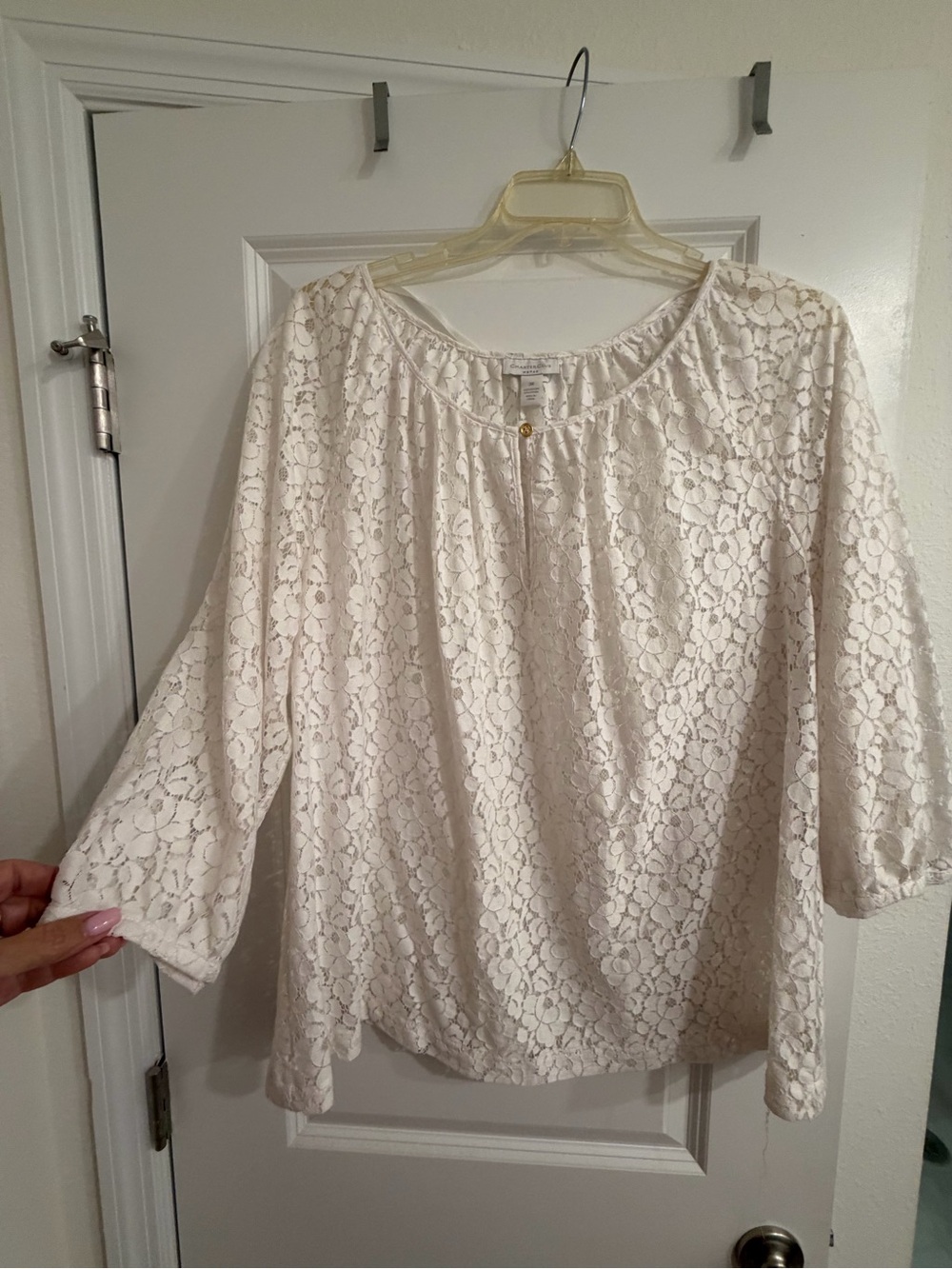 Charter Club Ivory Floral Lace Scoop-Neck Blouse